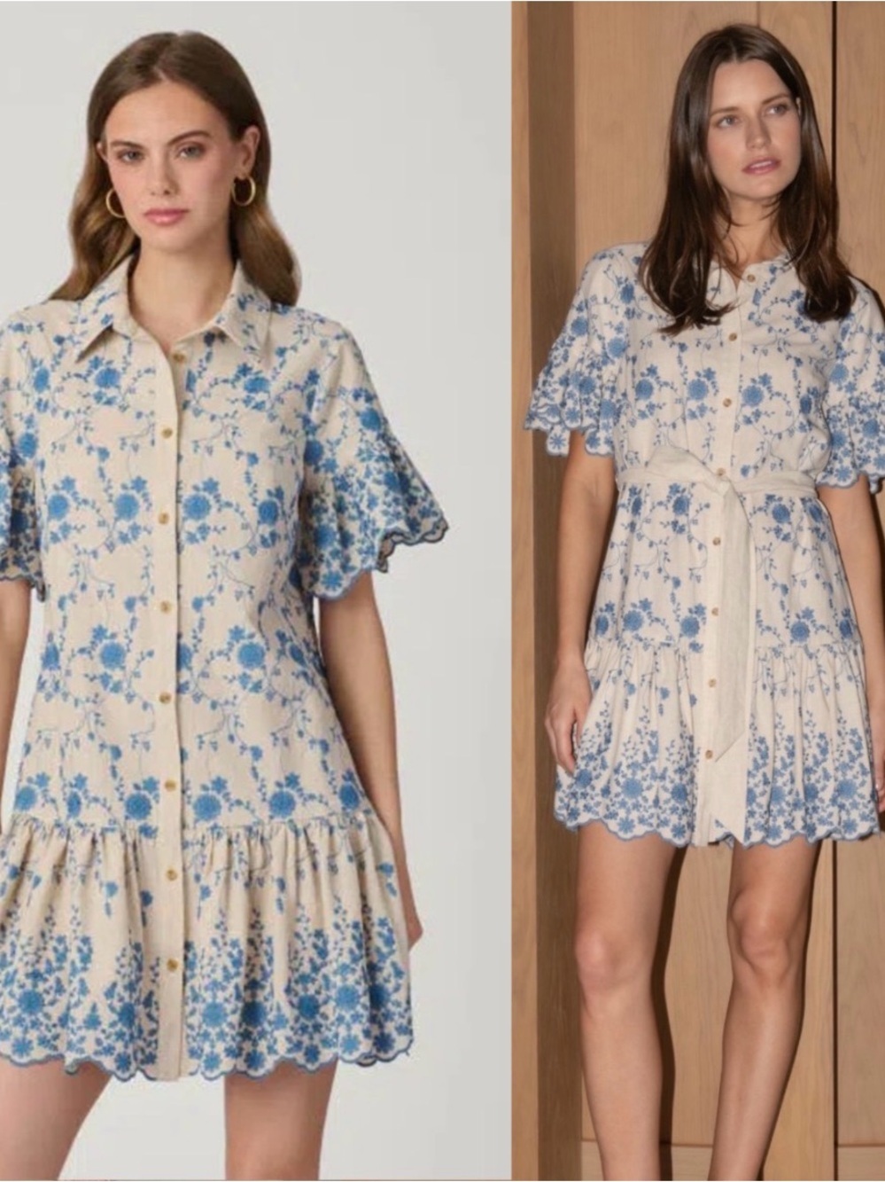 Shoshanna Ella Beige Top with Blue Floral Embroidery Sz S